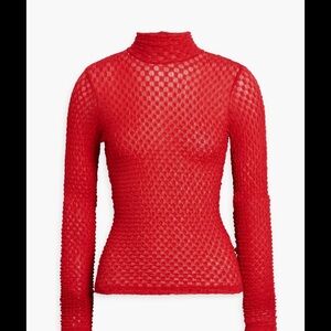 Frame Denim Red Textured sheer Long Sleeve Top